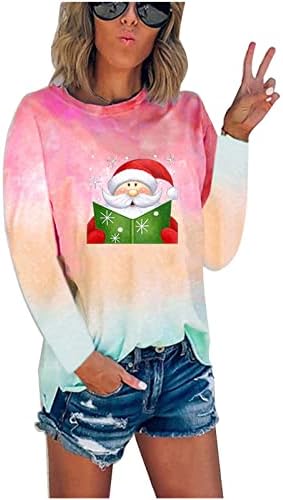 חולצות סתיו לנשים בניגוד לצבע ניגודיות לחג המולד סוודר אובר-צוואר פלוס סווטשירטים רכים בגודל לנשים