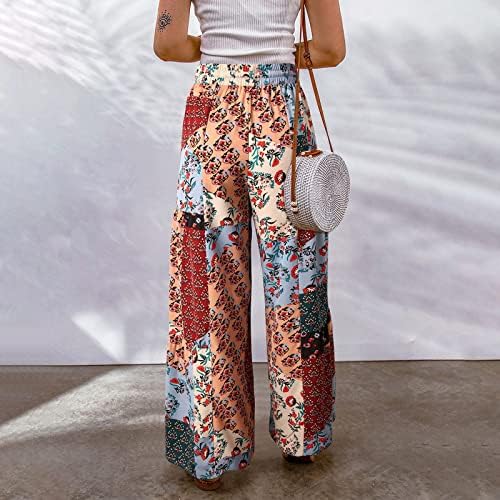 מכנסי קיץ של פיררו לנשים 2023 רטרו בוהמייה רחבה מכנסיים פרחים מודפסים מכנסיים מותניים אלסטיים משיכת