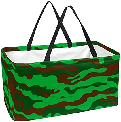 Lorvies Green Camo צבאי לתיקי מכולת לשימוש חוזר סלי אחסון שקיות קניות, פחי אחסון גדולים מתקפלים