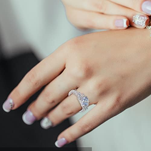 טבעת להקת הצהרת חתונה לנשים לנשים עגול סוליטייר מדומה טבעת אירוסין זירקוניה