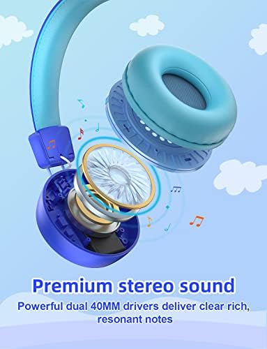 Riyo Kids Bluetooth אוזניות עם נורות LED צבעוניות v5.0 אוזניות אלחוטיות לילדים מקסימום נפח 92dB