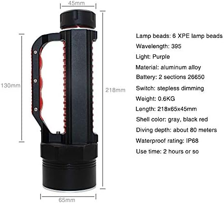 Professional 6 LED 10000 פנס צלילה לומן, פנס גבוה עמיד למים עמיד למים 395 ננומטר UV אור אולטרה