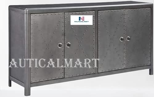 ארון מבטא 4 דלתות של Nauticalmart - גימור אקדח עתיק - משיכות דלתות מתכת שחורות