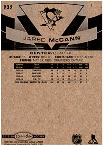 2019-20 O-PEE-CHEE 232 JARED MCCANN PITTSBURGH PENGUIN