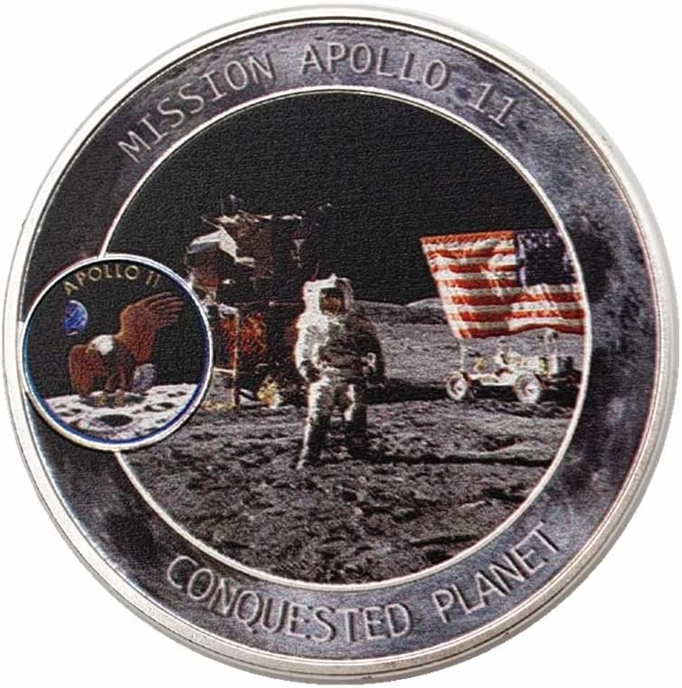 ארהב אפולו 11 משימה אוסף מטבעות זיכרון מצופה כסף מצופה צבע הדפסת מטבעות זהב מטבעות חללית מדליות נחיתה ירח