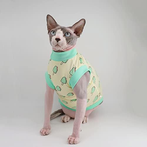 ספינקס חסר שיער חתול קיץ כותנה חולצות חתול אפוד בגדים לחיות מחמד, צווארון עגול אפוד חתלתול חולצות